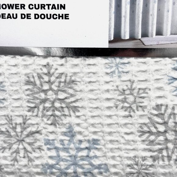 DKNY Cascading Blue Gray Snowflakes Shower Curtain Waffle Weave Winter Christmas - Picture 2 of 6